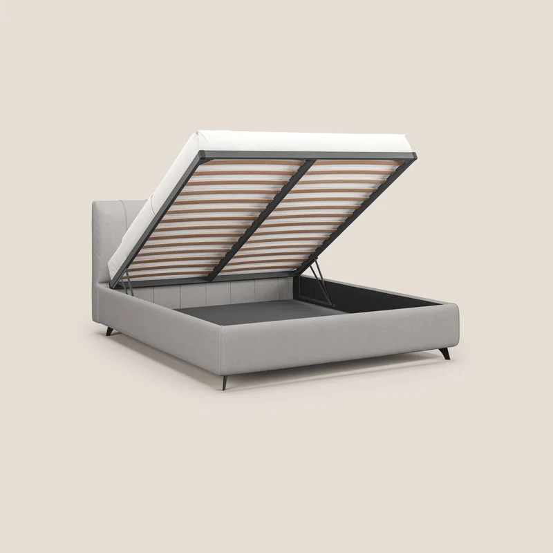 Bogart lit avec coffre rembourré complètement déhoussable en microfibre détachable T11 gris clair