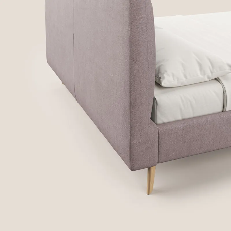 Selene lit rembourré avec pieds bois naturel déhoussable en tissu imperméable T02 rose