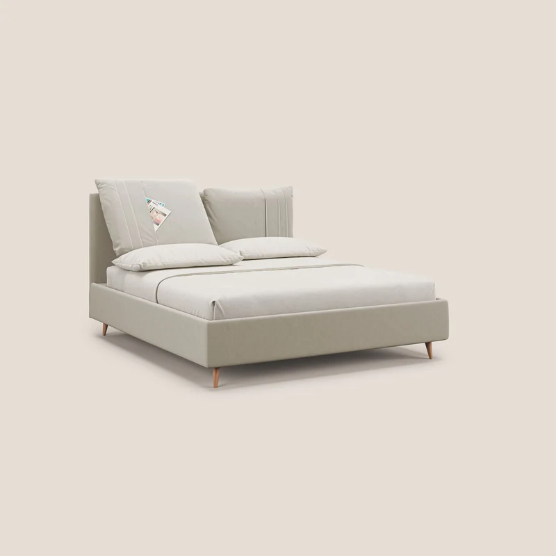 Nathan lit coffre avec coussins réglables et poches en microfibre velours imperméable T09 beige