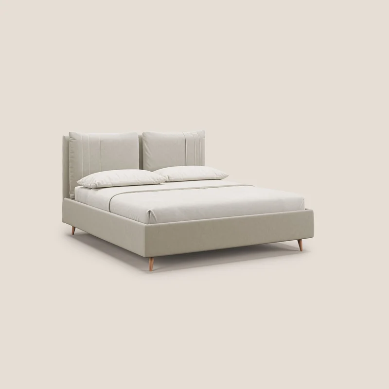 Nathan lit coffre avec coussins réglables et poches en microfibre velours imperméable T09 beige