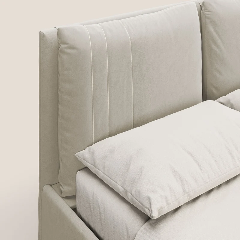 Nathan lit coffre avec coussins réglables et poches en microfibre velours imperméable T09 beige