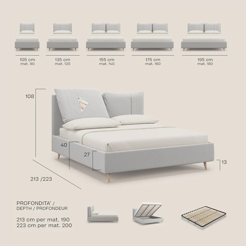 Nathan lit coffre avec coussins réglables et poches en microfibre velours imperméable T09 beige