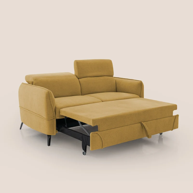 Bloom canapé avec repose-pieds extractible pieds hauts et têtières réglables en bouclette imperméable T07 vert