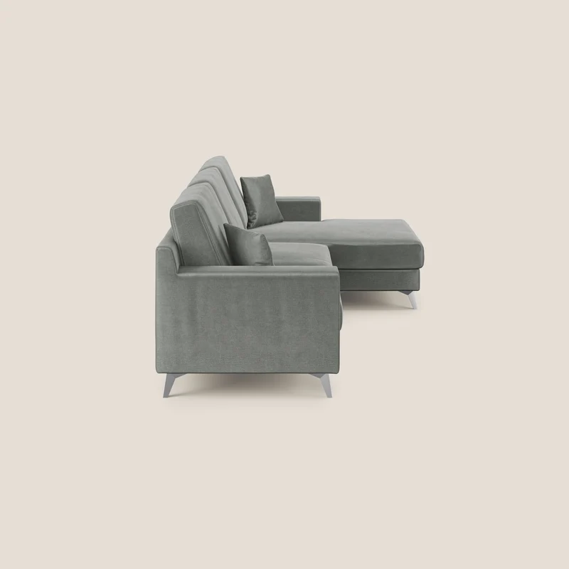 Michael canapé d'angle moderne en velours doux imperméable T01 gris clair