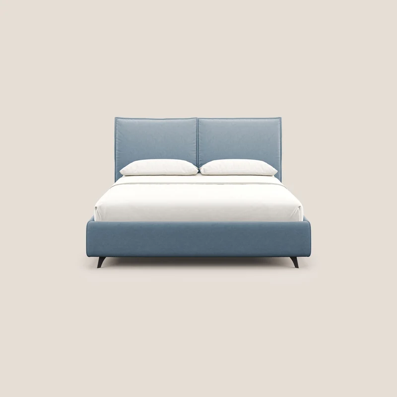 Nives lit rembourré avec coffre déhoussable en microfibre velours imperméable T09 bleu gris
