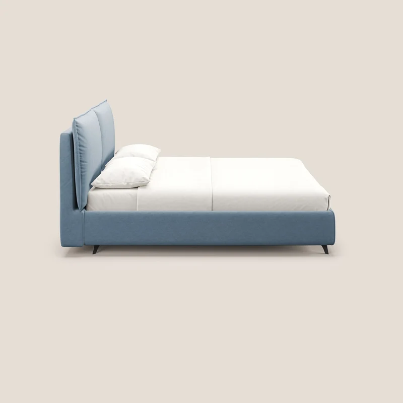 Nives lit rembourré avec coffre déhoussable en microfibre velours imperméable T09 bleu gris