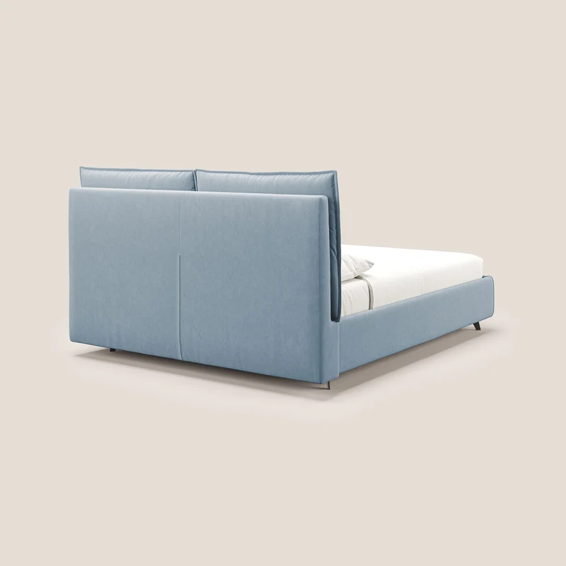 Nives lit rembourré avec coffre déhoussable en microfibre velours imperméable T09 bleu gris