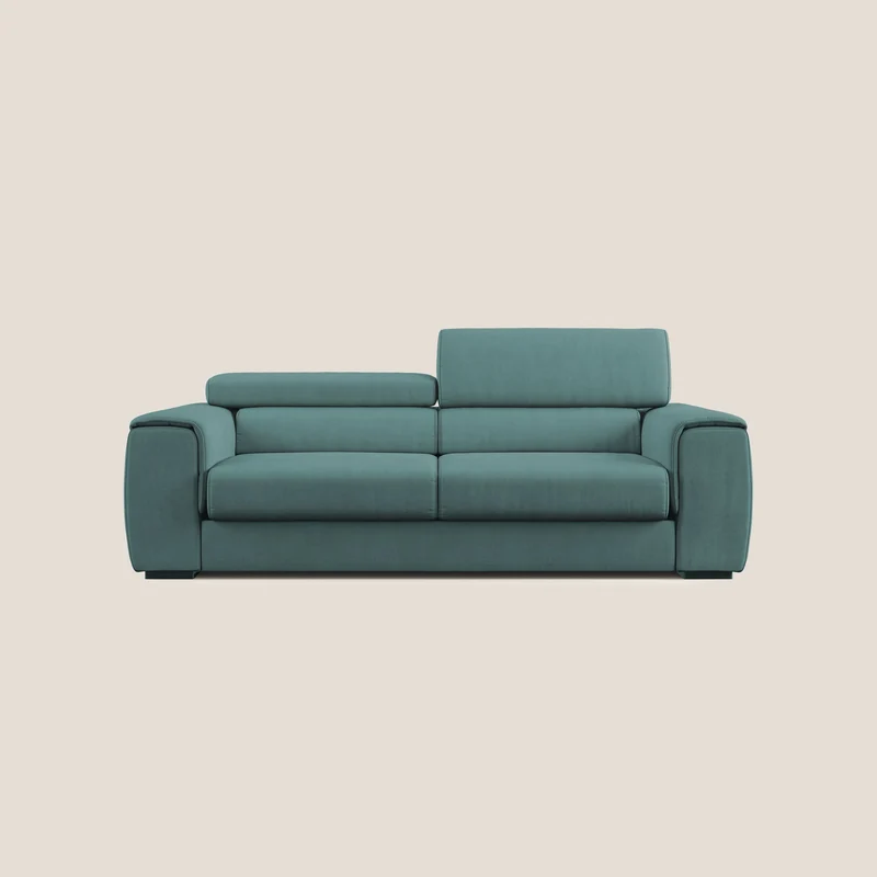 Zeno canapé linéaire avec pouf extractible en tissu doux imperméable T02 bleu canard