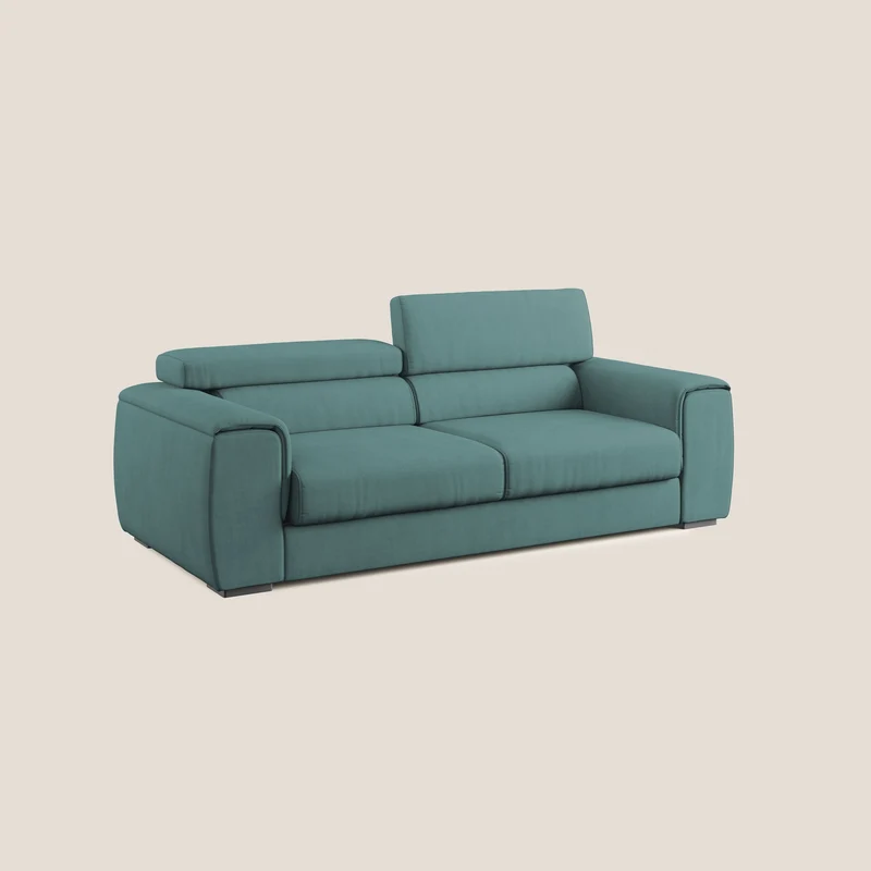 Zeno canapé linéaire avec pouf extractible en tissu doux imperméable T02 bleu canard