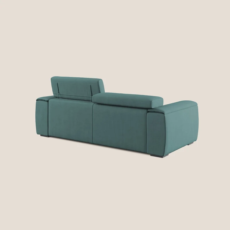 Zeno canapé linéaire avec pouf extractible en tissu doux imperméable T02 bleu canard
