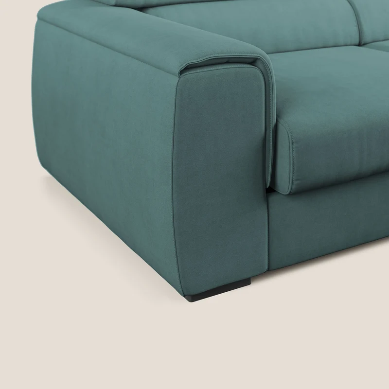 Zeno canapé linéaire avec pouf extractible en tissu doux imperméable T02 bleu canard