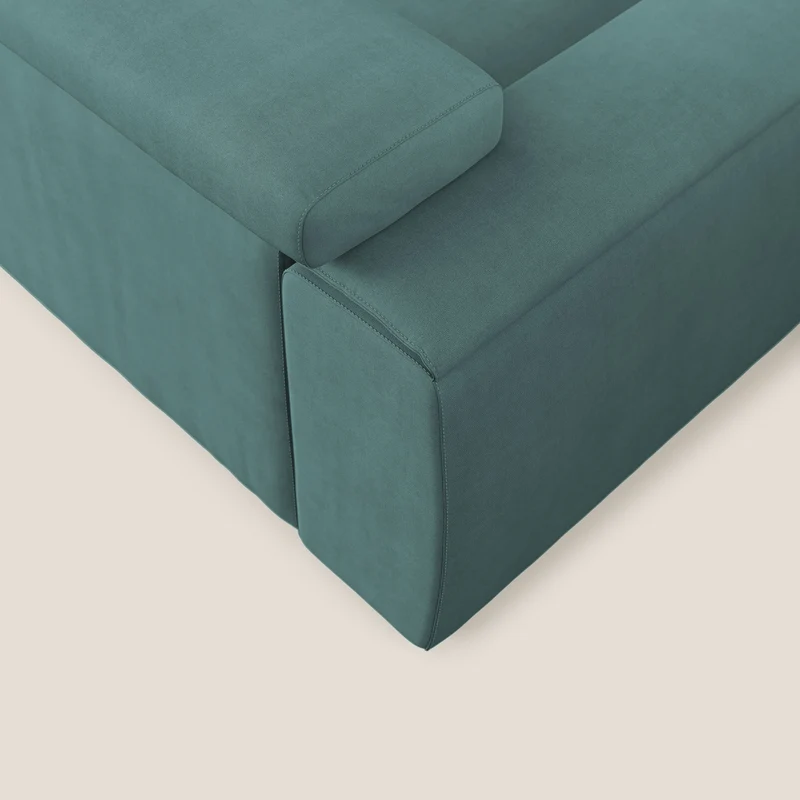 Zeno canapé linéaire avec pouf extractible en tissu doux imperméable T02 bleu canard