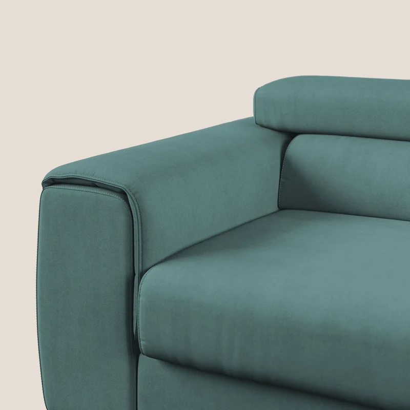 Zeno canapé linéaire avec pouf extractible en tissu doux imperméable T02 bleu canard