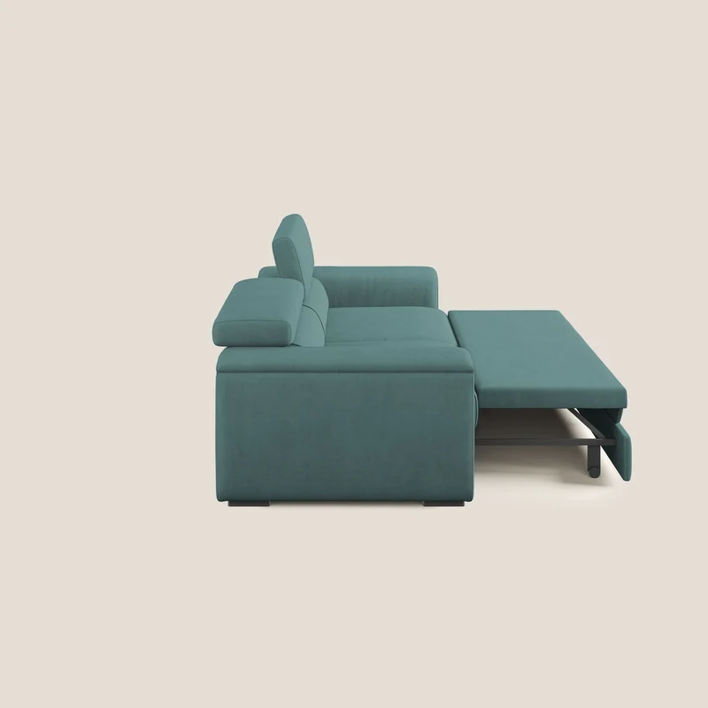Zeno canapé linéaire avec pouf extractible en tissu doux imperméable T02 bleu canard