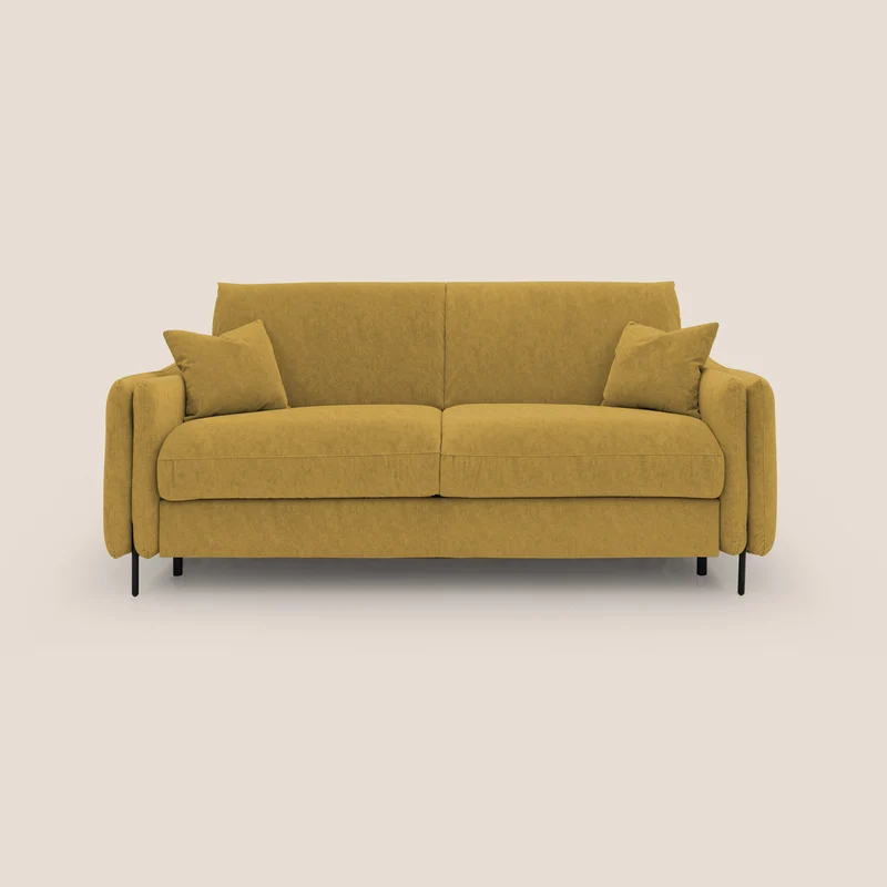 Gregory Canapé-lit avec matelas h18 cm en microfibre effet velours imperméable T09 jaune
