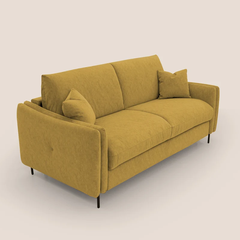 Gregory Canapé-lit avec matelas h18 cm en microfibre effet velours imperméable T09 jaune