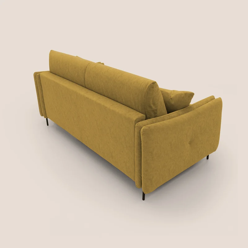 Gregory Canapé-lit avec matelas h18 cm en microfibre effet velours imperméable T09 jaune
