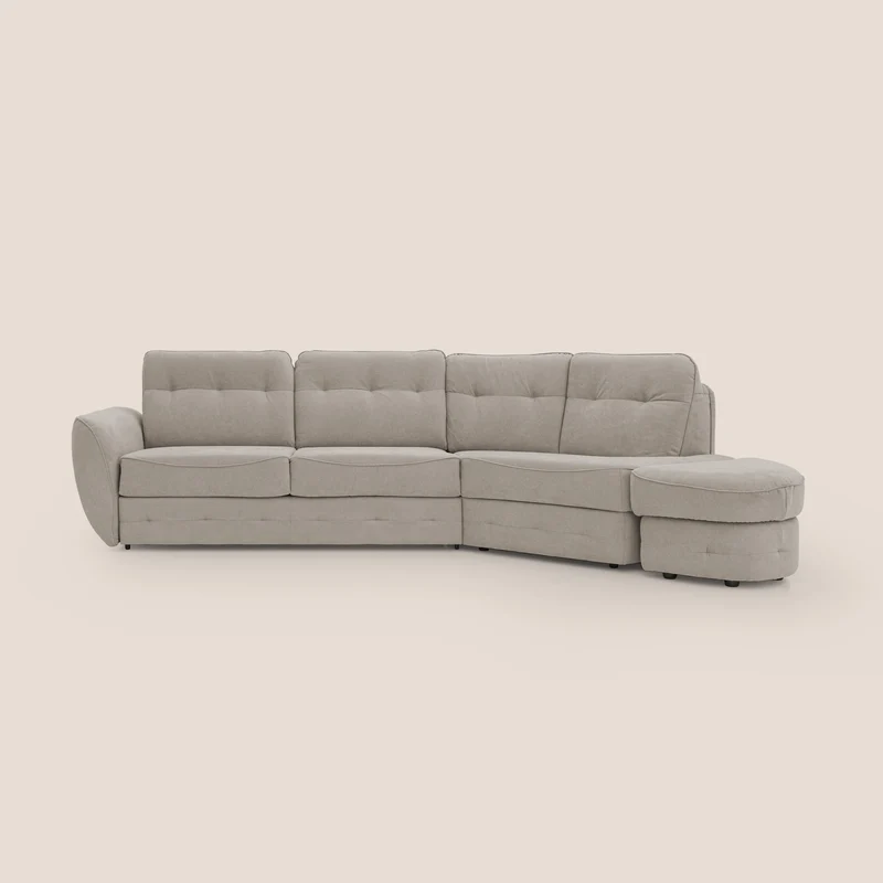 Zeus Canapé d'angle convertible avec matelas H18 cm pouf mobile en tissu imperméable T02 beige