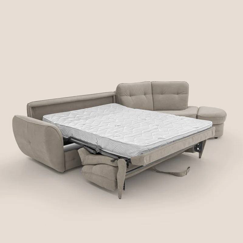 Zeus Canapé d'angle convertible avec matelas H18 cm pouf mobile en tissu imperméable T02 beige