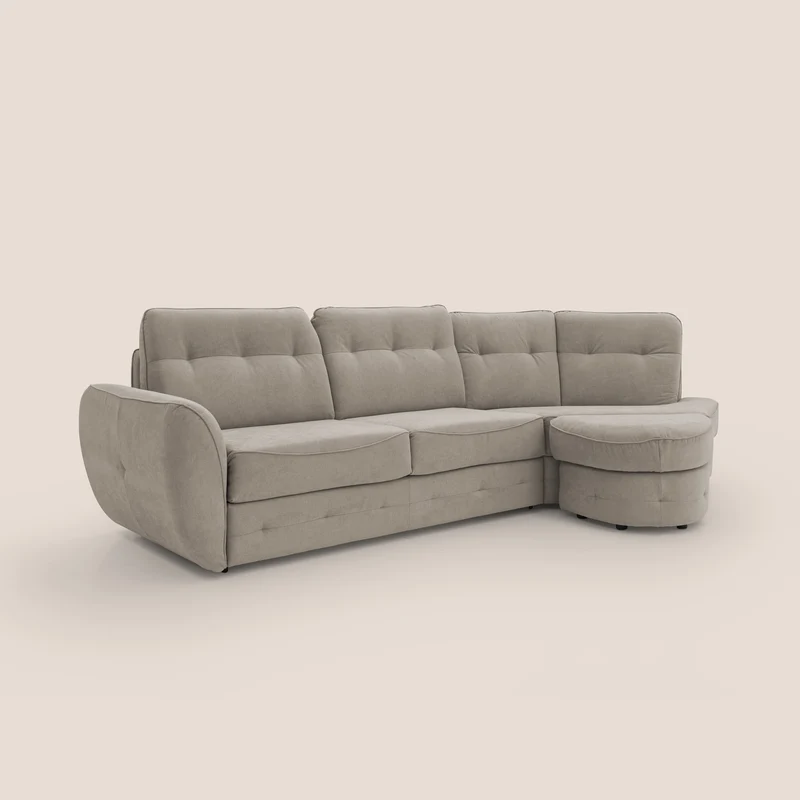 Zeus Canapé d'angle convertible avec matelas H18 cm pouf mobile en tissu imperméable T02 beige