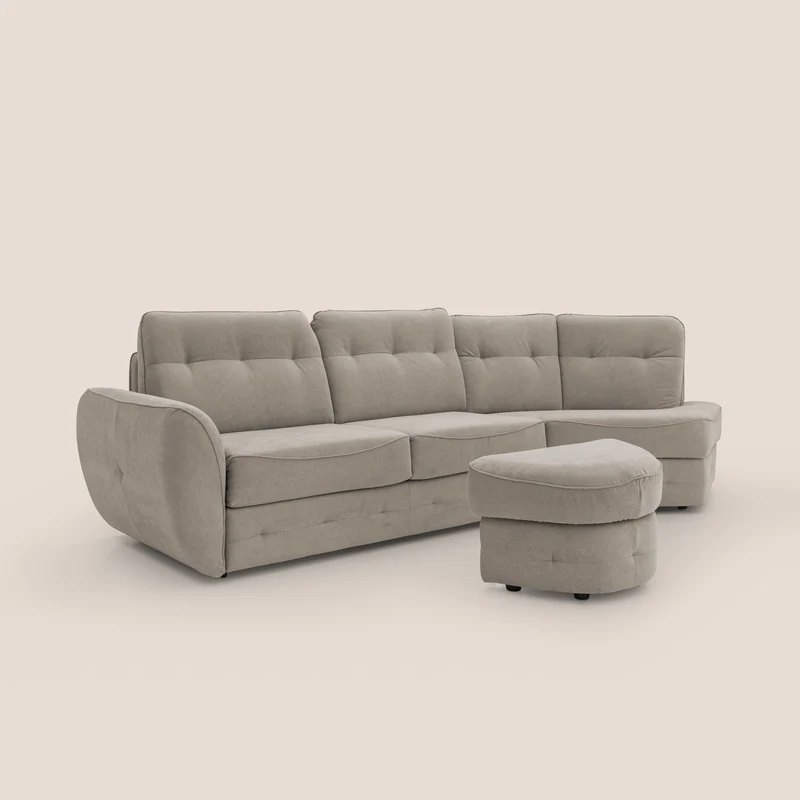 Zeus Canapé d'angle convertible avec matelas H18 cm pouf mobile en tissu imperméable T02 beige