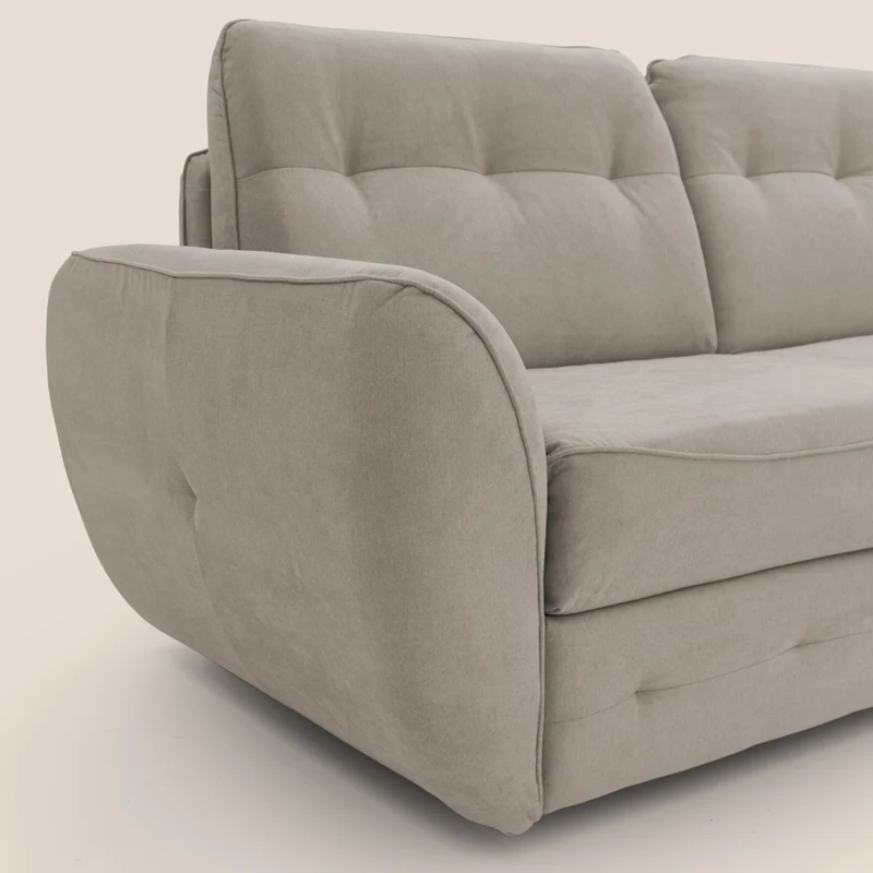 Zeus Canapé d'angle convertible avec matelas H18 cm pouf mobile en tissu imperméable T02 beige