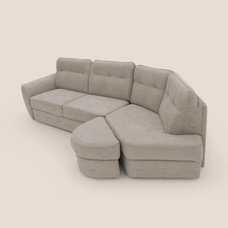 Zeus Canapé d'angle convertible avec matelas H18 cm pouf mobile en tissu imperméable T02 beige