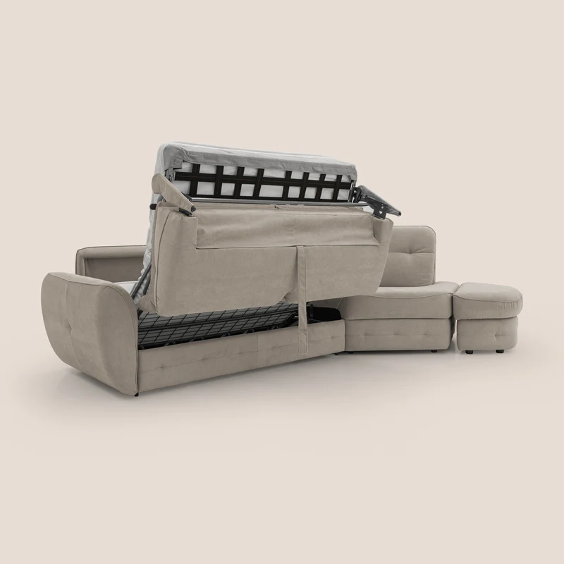 Zeus Canapé d'angle convertible avec matelas H18 cm pouf mobile en tissu imperméable T02 beige