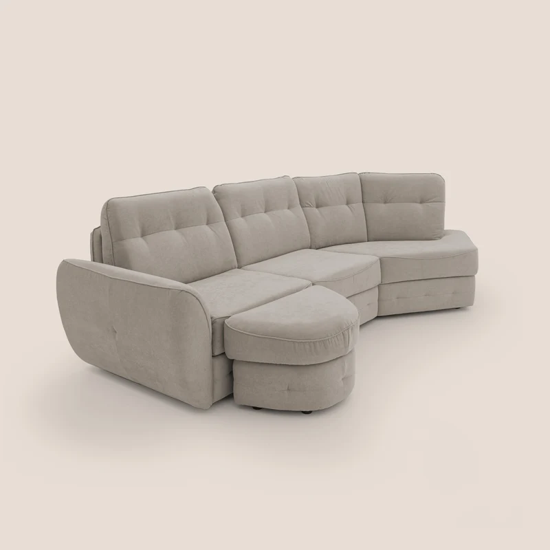 Zeus Canapé d'angle convertible avec matelas H18 cm pouf mobile en tissu imperméable T02 beige