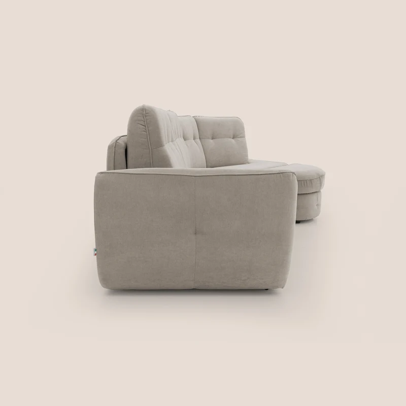 Zeus Canapé d'angle convertible avec matelas H18 cm pouf mobile en tissu imperméable T02 beige