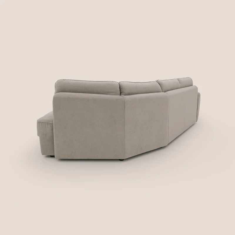 Zeus Canapé d'angle convertible avec matelas H18 cm pouf mobile en tissu imperméable T02 beige
