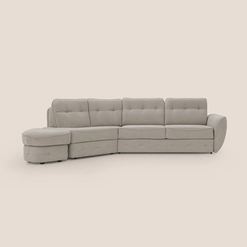 Zeus Canapé d'angle convertible avec matelas H18 cm pouf mobile en tissu imperméable T02 beige