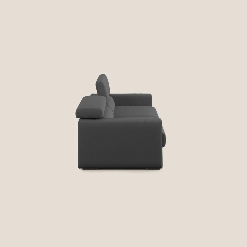 Dylan canapé avec pouf extractible en tissu effet coton imperméable T13 anthracite