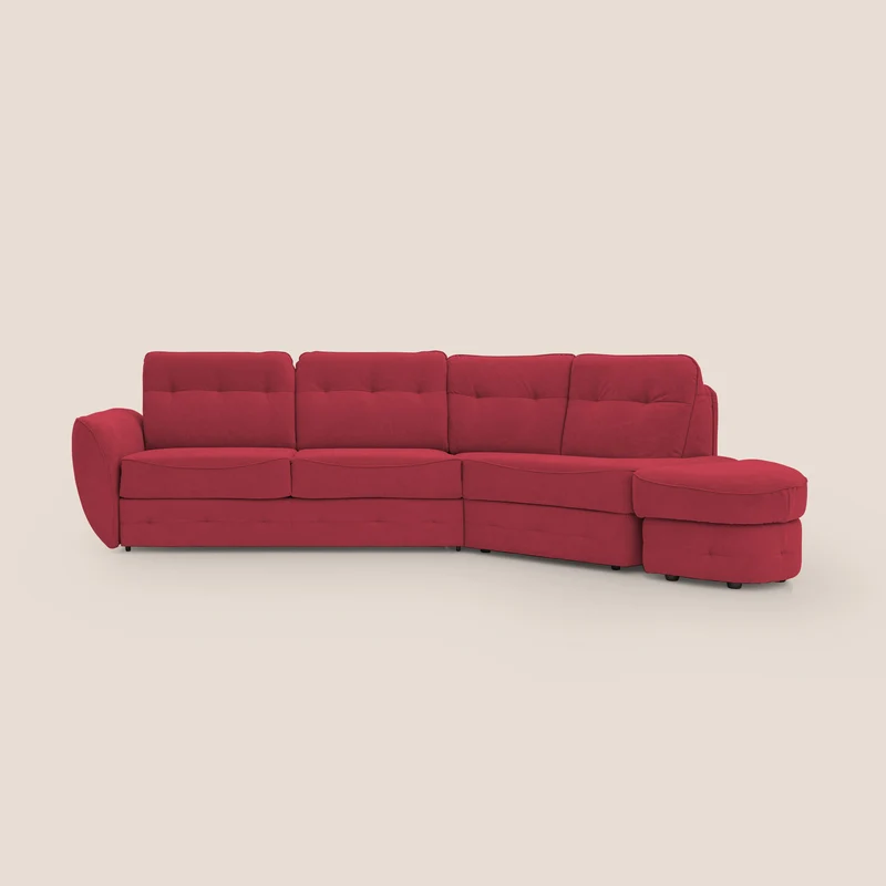 Zeus Canapé d'angle convertible avec matelas H18 cm pouf mobile en tissu imperméable T02 rouge