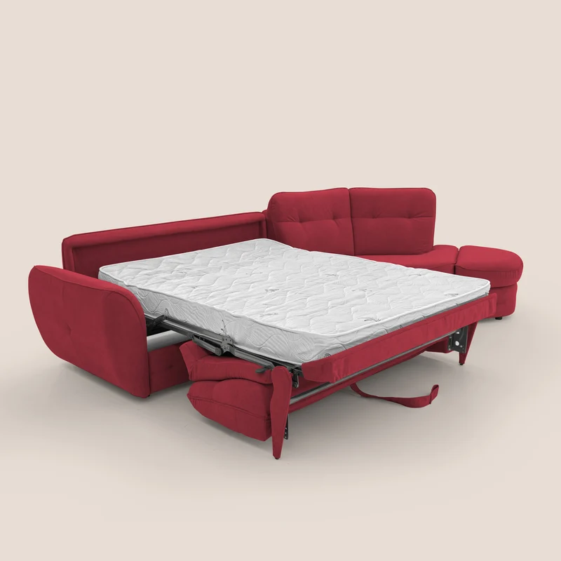 Zeus Canapé d'angle convertible avec matelas H18 cm pouf mobile en tissu imperméable T02 rouge