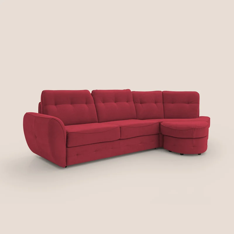 Zeus Canapé d'angle convertible avec matelas H18 cm pouf mobile en tissu imperméable T02 rouge