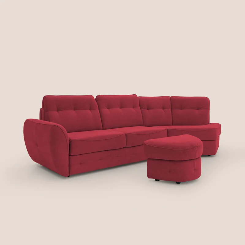 Zeus Canapé d'angle convertible avec matelas H18 cm pouf mobile en tissu imperméable T02 rouge
