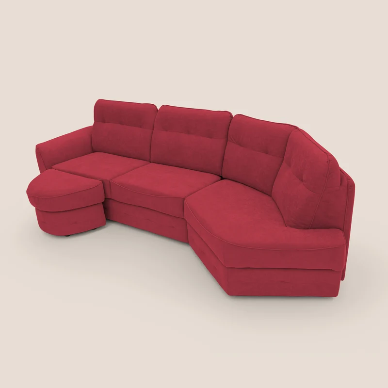 Zeus Canapé d'angle convertible avec matelas H18 cm pouf mobile en tissu imperméable T02 rouge
