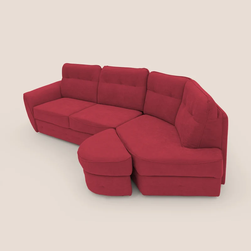 Zeus Canapé d'angle convertible avec matelas H18 cm pouf mobile en tissu imperméable T02 rouge