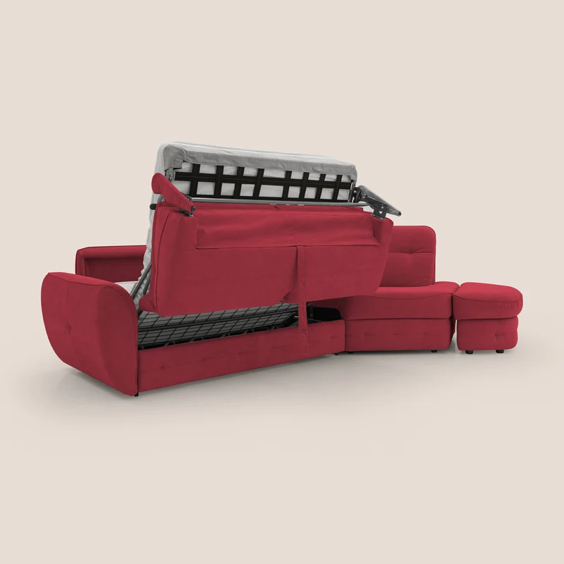 Zeus Canapé d'angle convertible avec matelas H18 cm pouf mobile en tissu imperméable T02 rouge