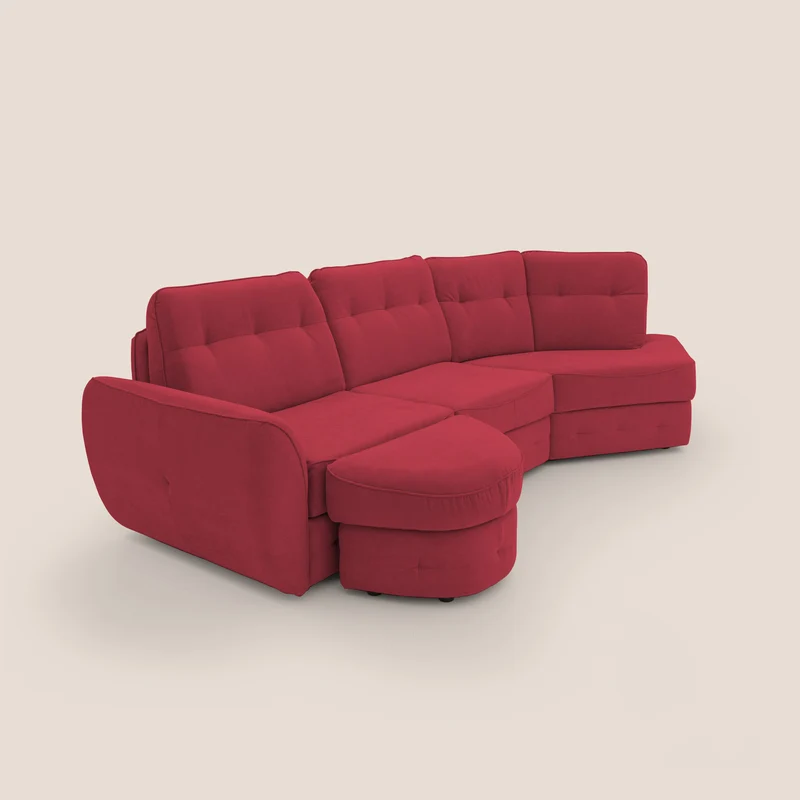 Zeus Canapé d'angle convertible avec matelas H18 cm pouf mobile en tissu imperméable T02 rouge