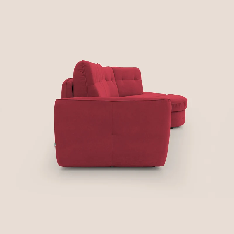 Zeus Canapé d'angle convertible avec matelas H18 cm pouf mobile en tissu imperméable T02 rouge