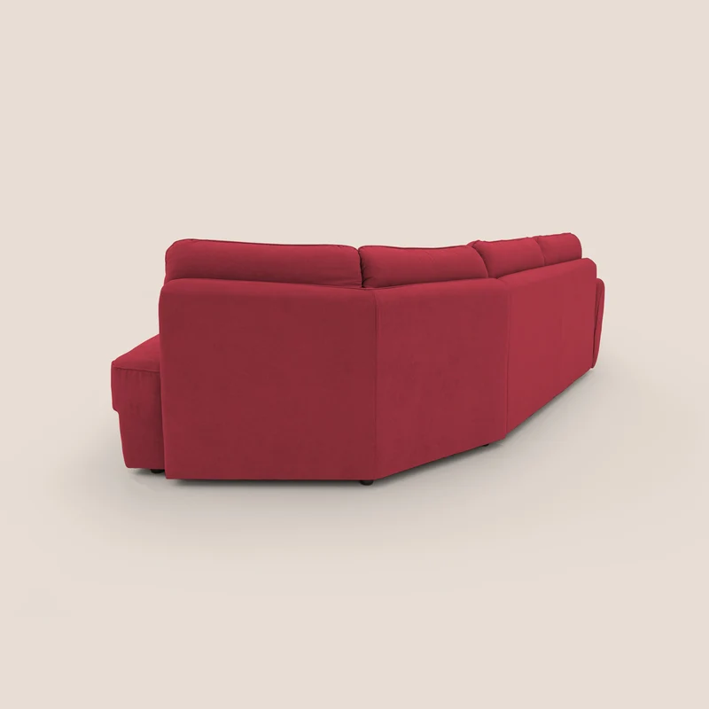 Zeus Canapé d'angle convertible avec matelas H18 cm pouf mobile en tissu imperméable T02 rouge