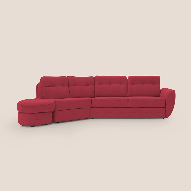 Zeus Canapé d'angle convertible avec matelas H18 cm pouf mobile en tissu imperméable T02 rouge