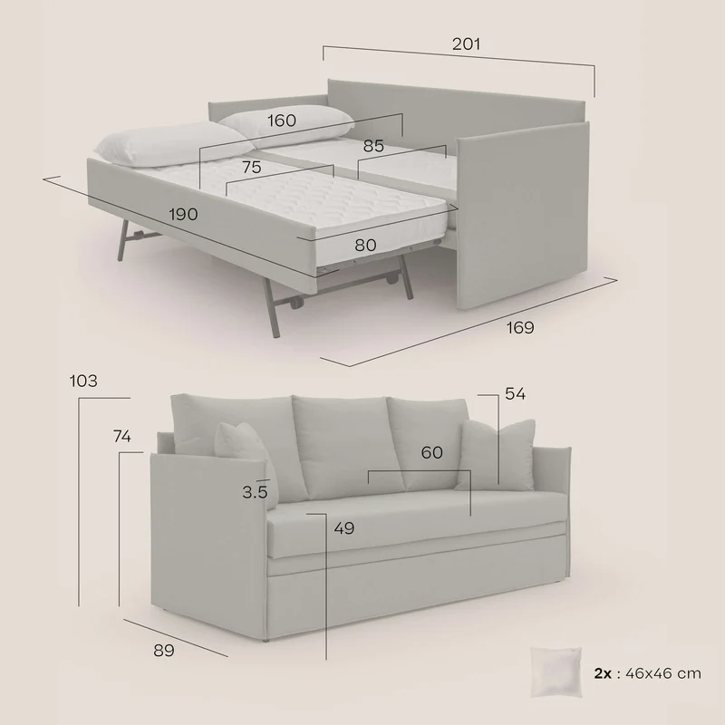Brera Canapé duplex avec lits jumeaux et tissu effet coton imperméable T13 crème