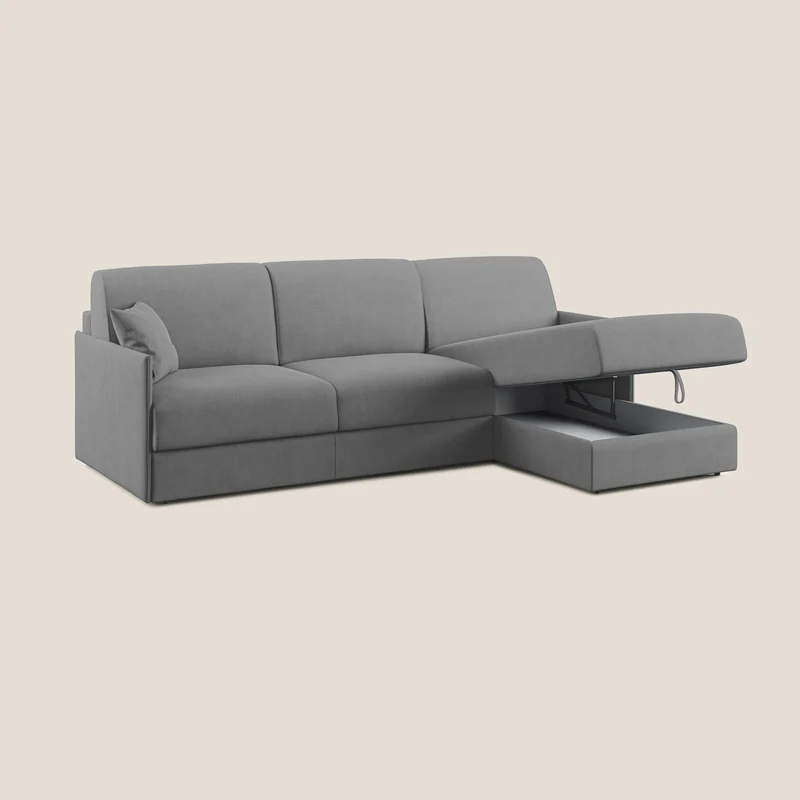 Evans canapé d'angle convertible avec méridienne en tissu doux imperméable T02 gris