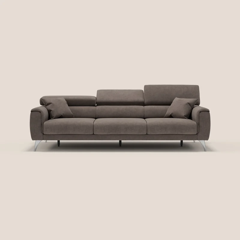 Caravaggio canapé 3 assises extensibles et têtières réglables en tissu imperméable T02 marron
