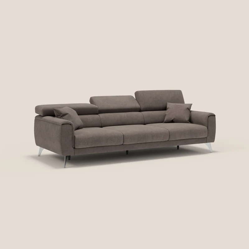 Caravaggio canapé 3 assises extensibles et têtières réglables en tissu imperméable T02 marron