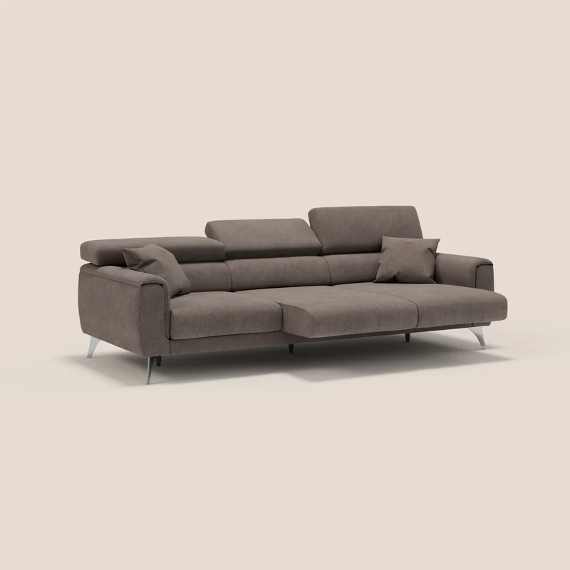 Caravaggio canapé 3 assises extensibles et têtières réglables en tissu imperméable T02 marron
