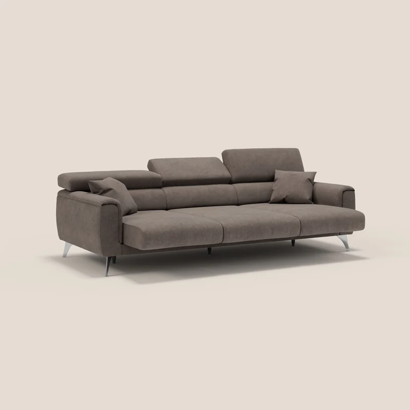 Caravaggio canapé 3 assises extensibles et têtières réglables en tissu imperméable T02 marron
